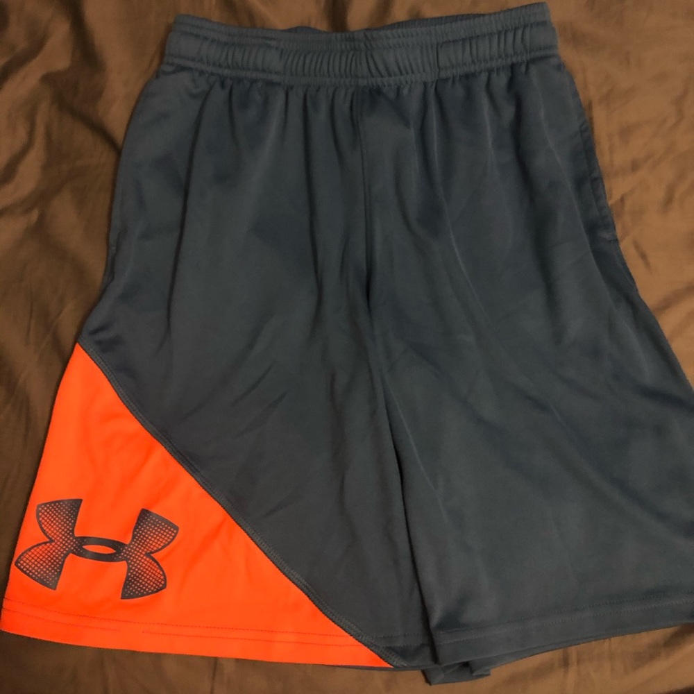 Blue/gray & orange Under Armour shorts, youth med